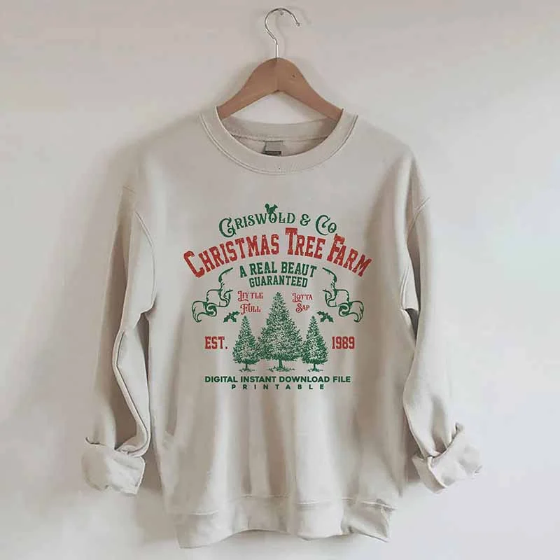 Sweatshirts with ribbed sleeves -Christmas Tree Farm Sweatshirt