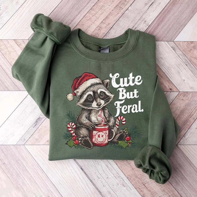 Sweatshirts with loose fit -Cute But Feral Raccoon Sweatshirt Sweatshirt