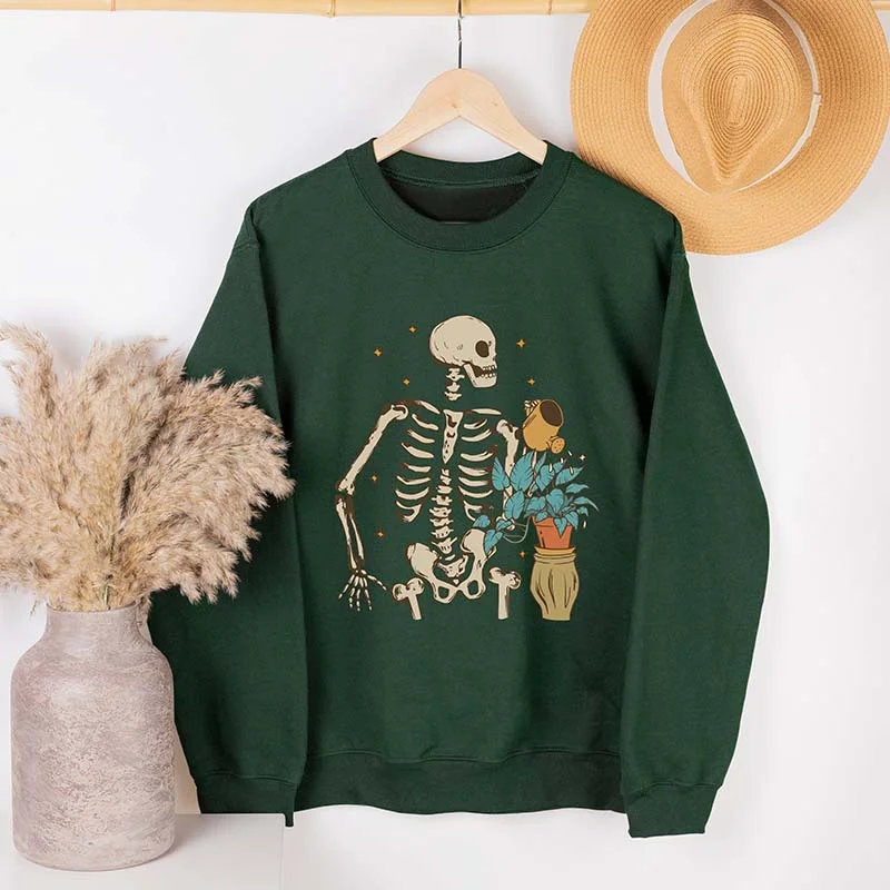 Sweatshirts with loose collar -Skeleton Plant The Gardener Sweatshirt