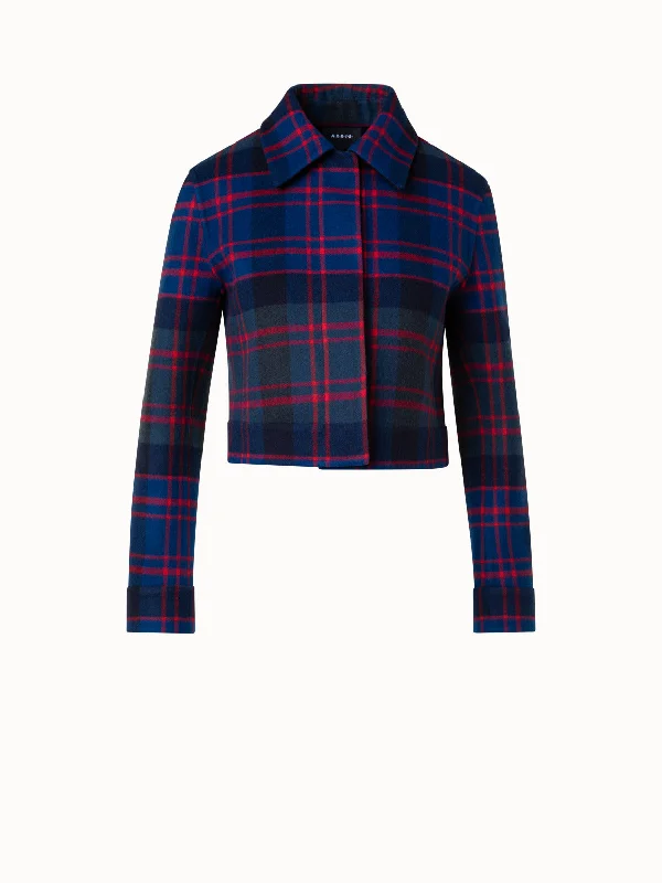 Jacket with grid design -Short Glen Check Jacket in Wool Cashmere Double-Face