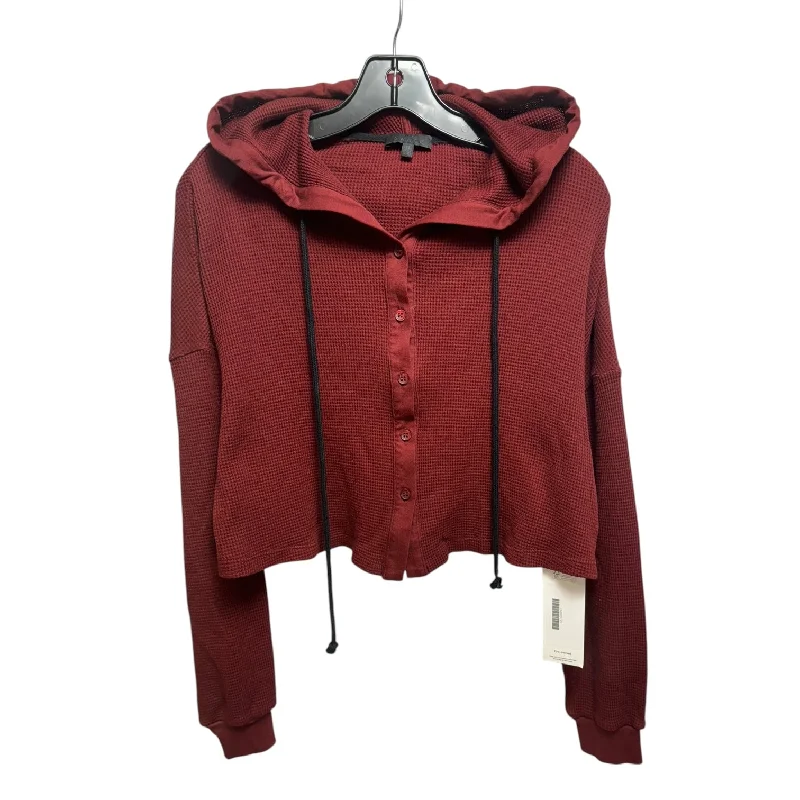 Sweatshirts with velour texture -Thermal Cropped Sweatshirt Hoodie By The Range In Red, Size: Xs