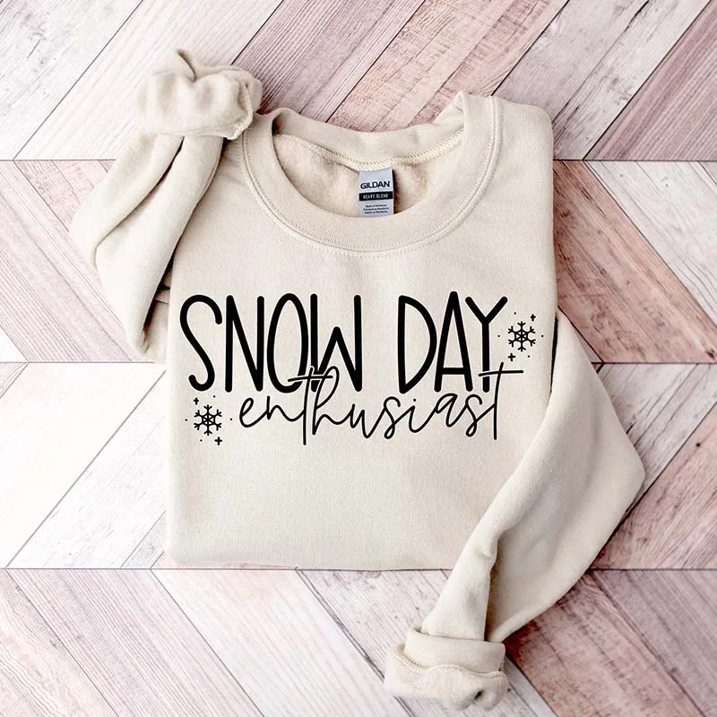 Sweatshirts with ribbed sleeves -Snow Day Enthusiast Fun Teacher Winter Sweatshirt