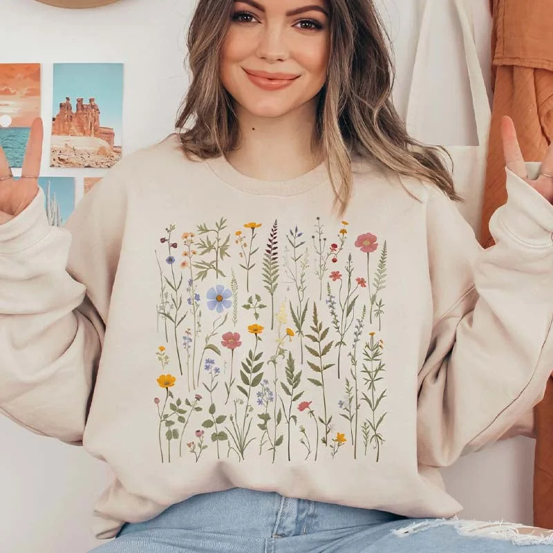 Green sweatshirts for everyday style -Dried Wildflower Boho Nature Lover Sweatshirt