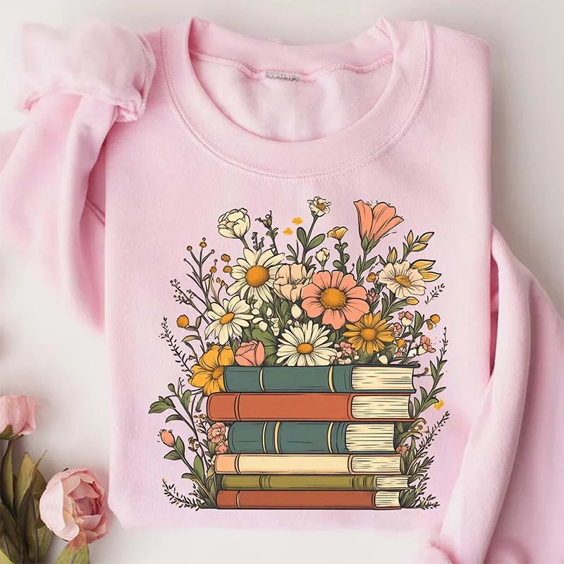 Sweatshirts with grid pattern -Floral Books Vintage Reader Sweatshirt