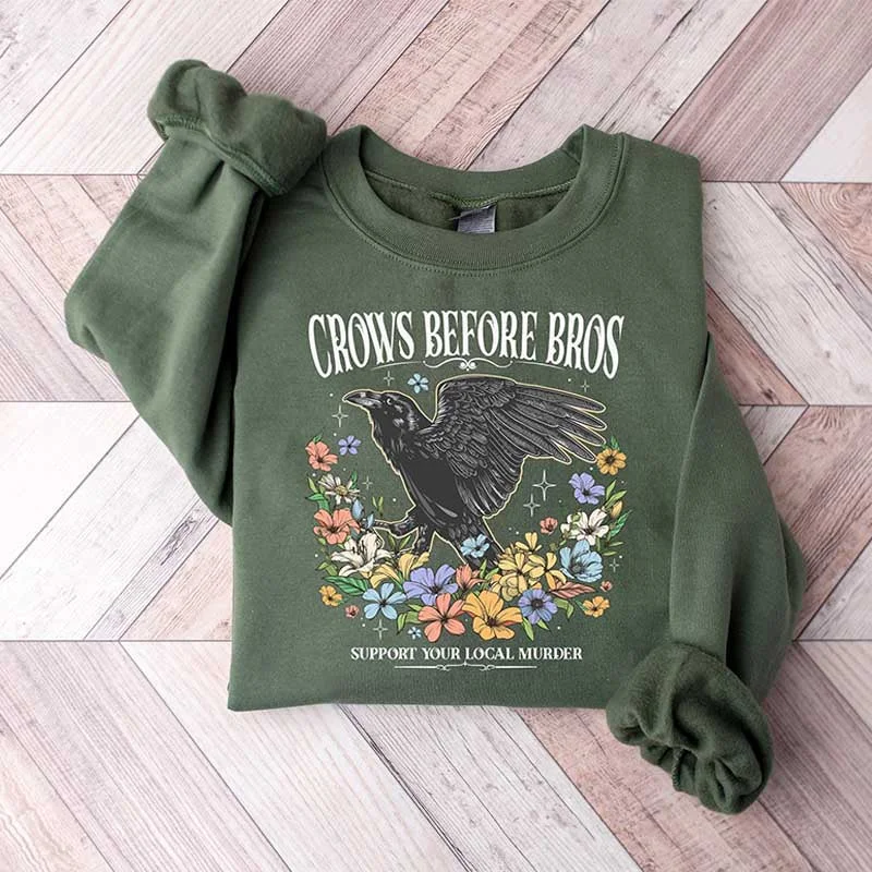 Gray sweatshirts with stripes -Crows Before Bros Dark Academia Plant Sweatshirt