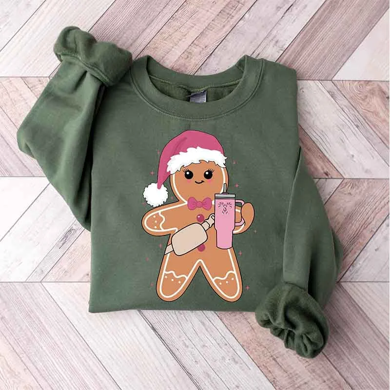 Sweatshirts with floral embroidery -Cute Gingerbread Cookie Drink Sweatshirt