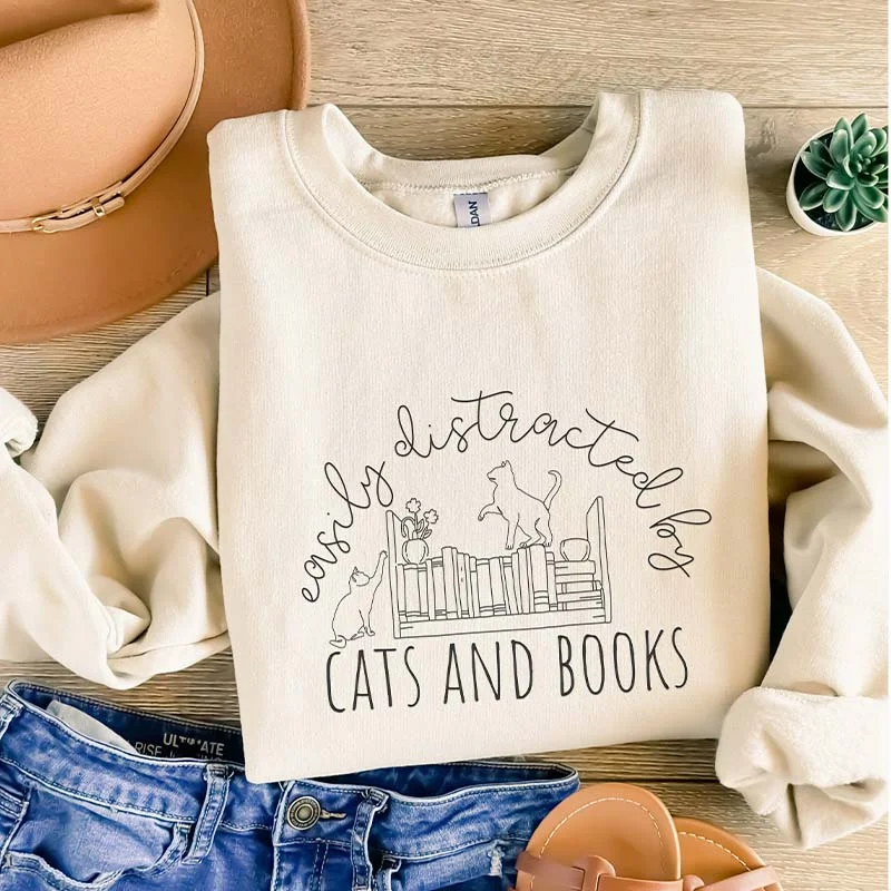 Sweatshirts with zigzag print -Cute Cat Book Funny Bookworm Sweatshirt