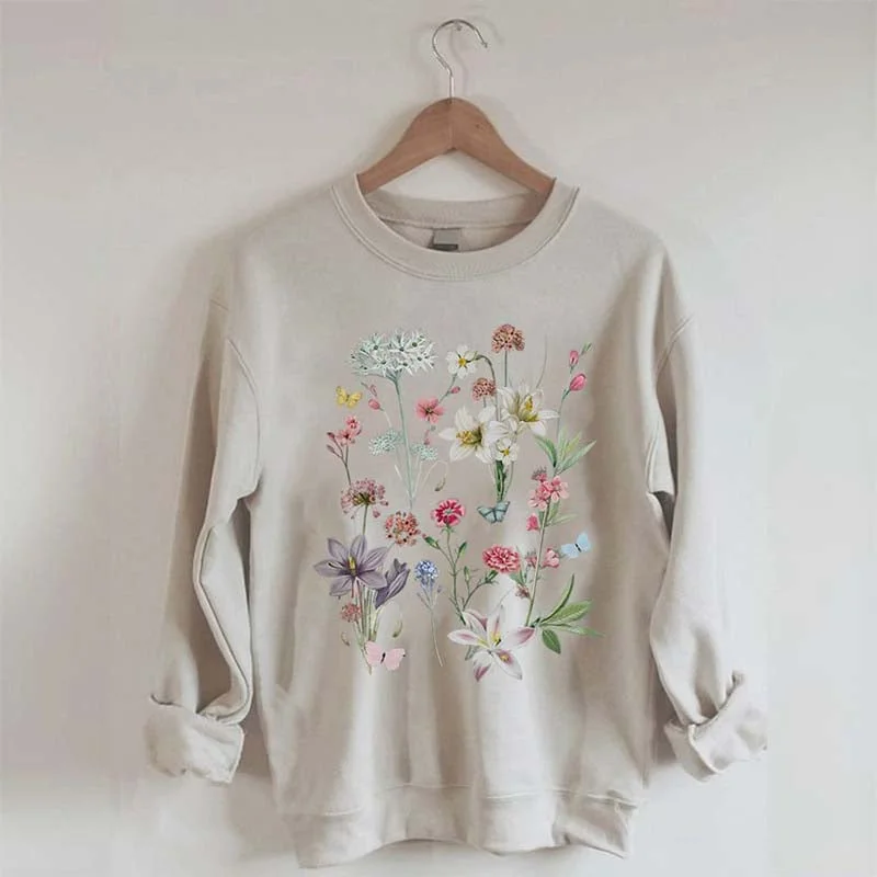 Gray sweatshirts for casual outings -Vintage White Botanical Sweatshirt