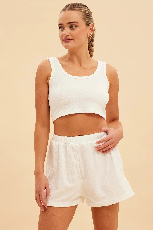 biker flowy shorts -White Terry Beach Pull On Shorts