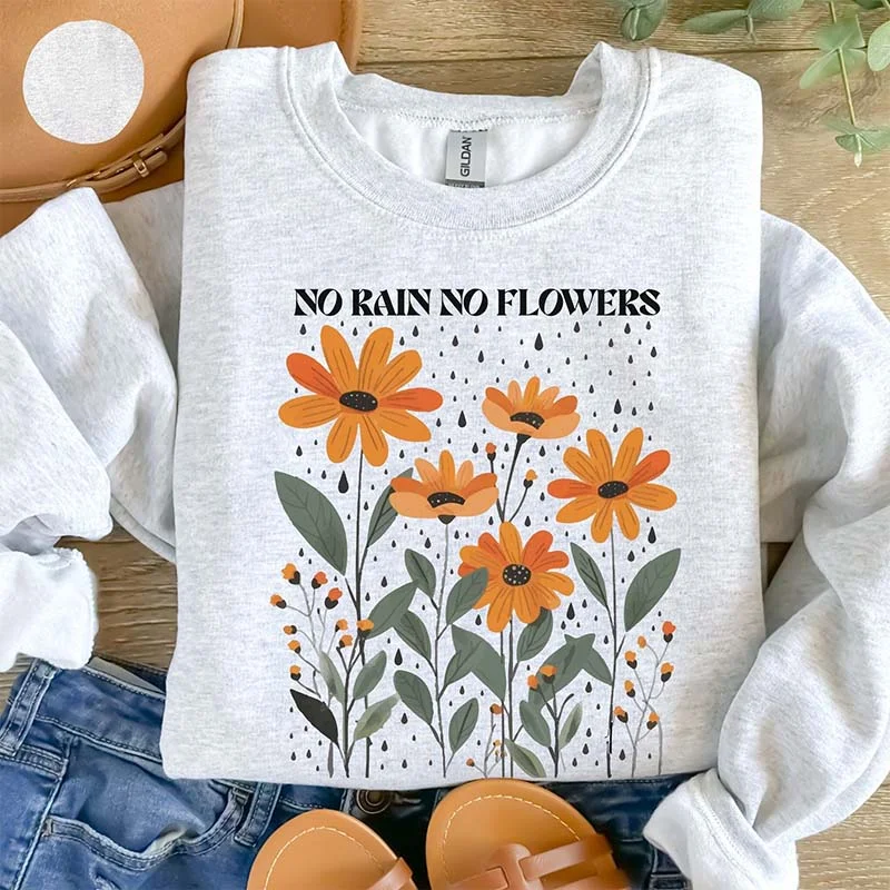 Red sweatshirts for holiday outfits -Floral Graphic No Rain No Flowers Sweatshirt