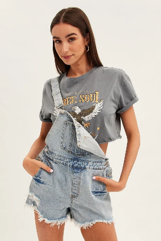 flowy twill shorts -Denim Distressed Denim Short Overalls