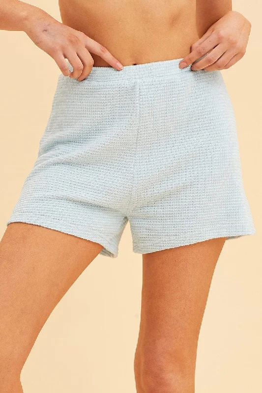 black trendy shorts -Blue Lounge Shorts Waffle Texture Pull On