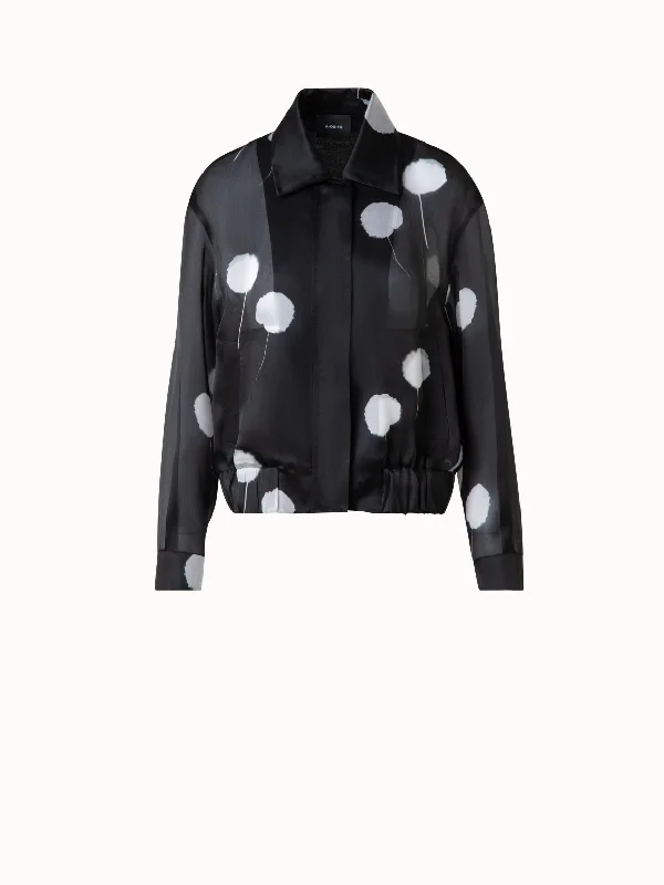 White jacket with button front -Bomber Jacket in Silk with Dandelion Print