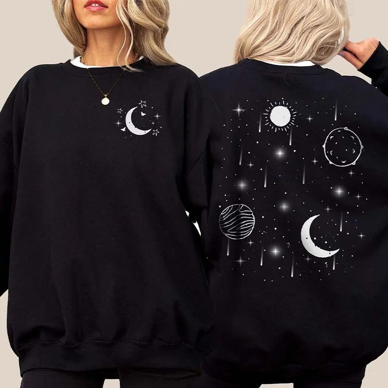 Sweatshirts with ribbed back -Celestial Moon Astrological Sweatshirt