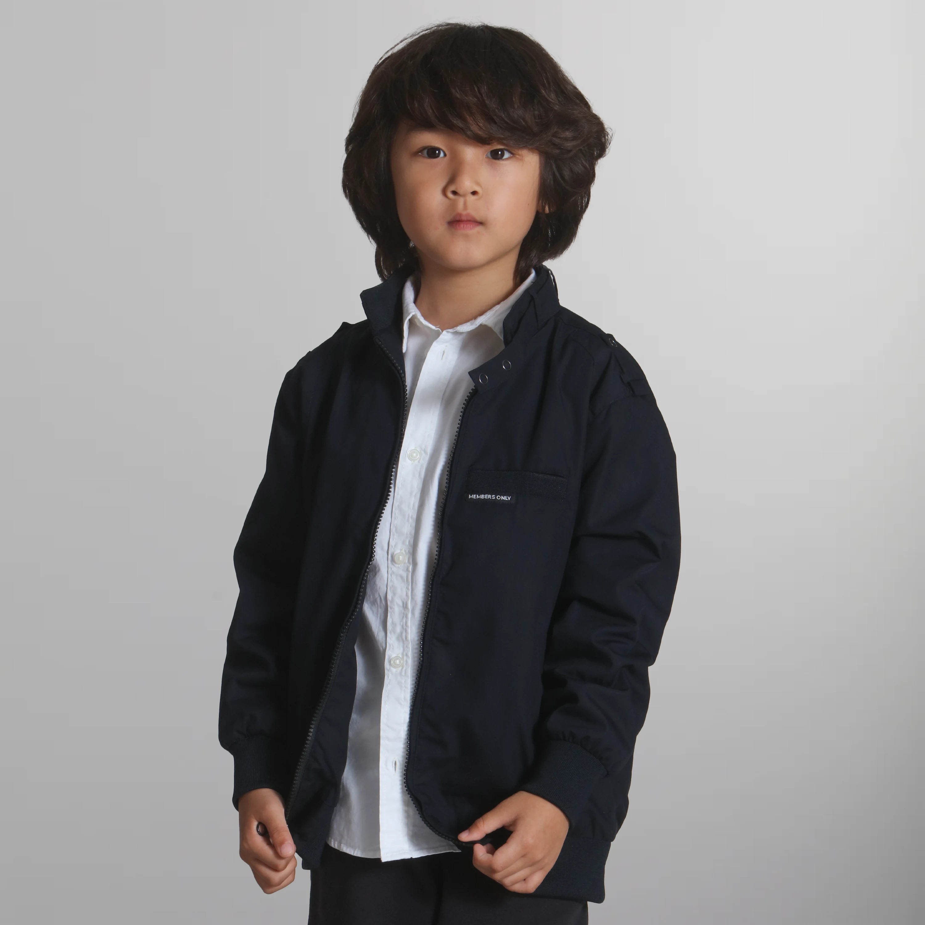 Blue jacket with plush feel -Boy's Iconic Racer Jacket