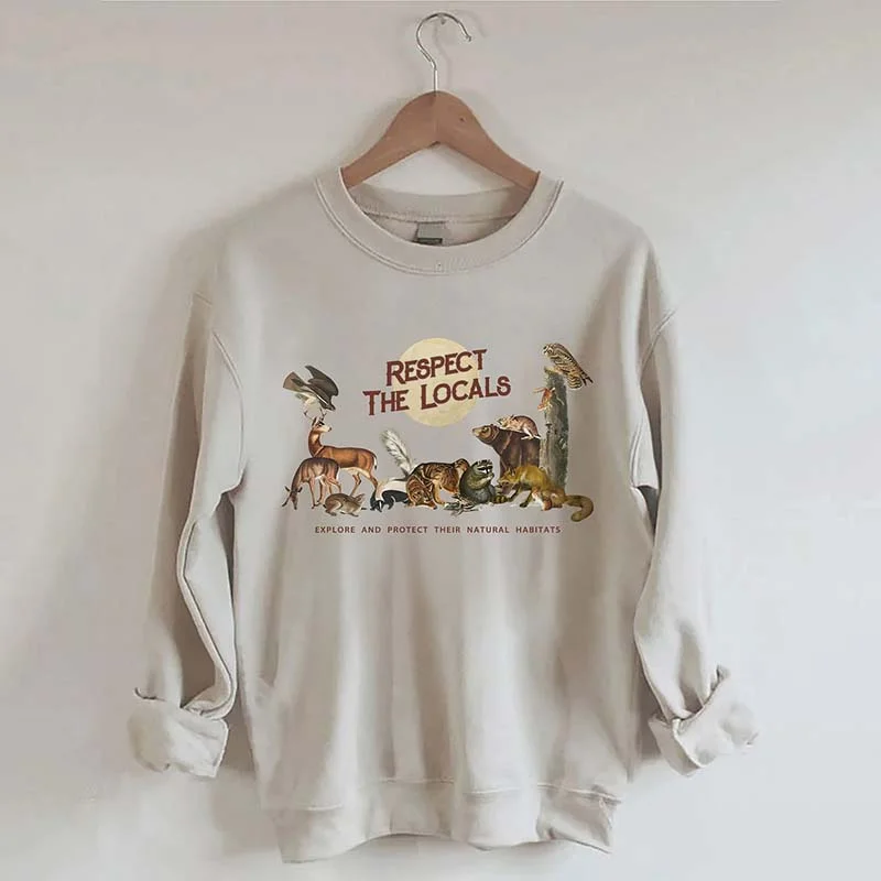 Gray sweatshirts with hood -Respect The Locals Woodland Animals Sweatshirt