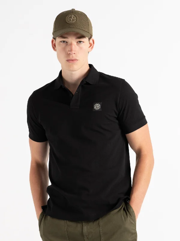 summer soft t-shirts -Black Cotton Short-Sleeve Polo