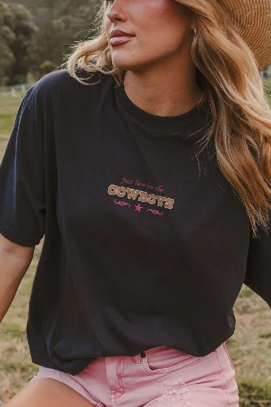 vintage t-shirts 90s style -Cowboys Only Womens Oversized T-Shirt -Washed Black