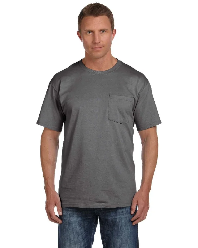 space graphic t-shirts -Fruit of the Loom Cotton Pocket T-Shirt | Charcoal Grey