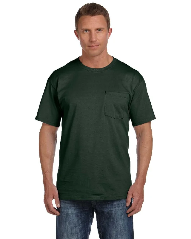 summer retro t-shirts -Fruit of the Loom Cotton Pocket T-Shirt | Forest Green