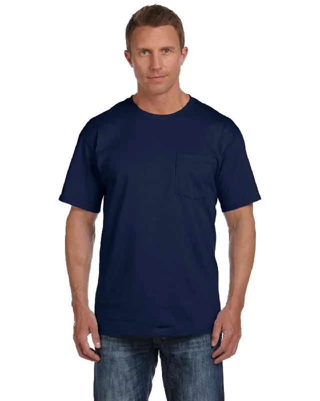 oversized vintage t-shirts -Fruit of the Loom Cotton Pocket T-Shirt | J Navy