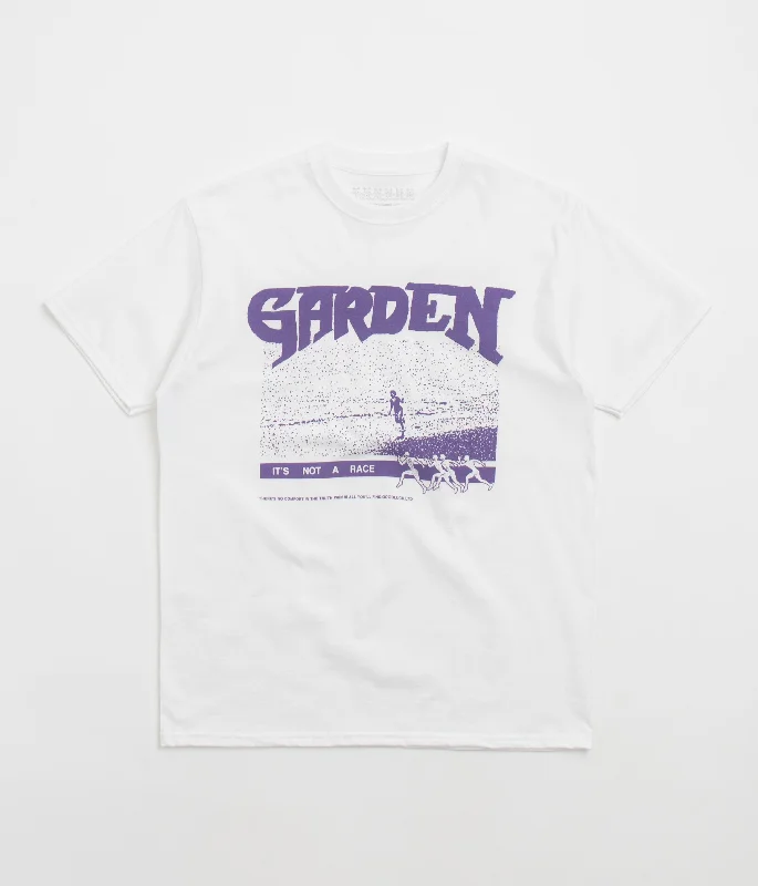 rock graphic t-shirts -Garden Not A Race T-Shirt - White / Purple