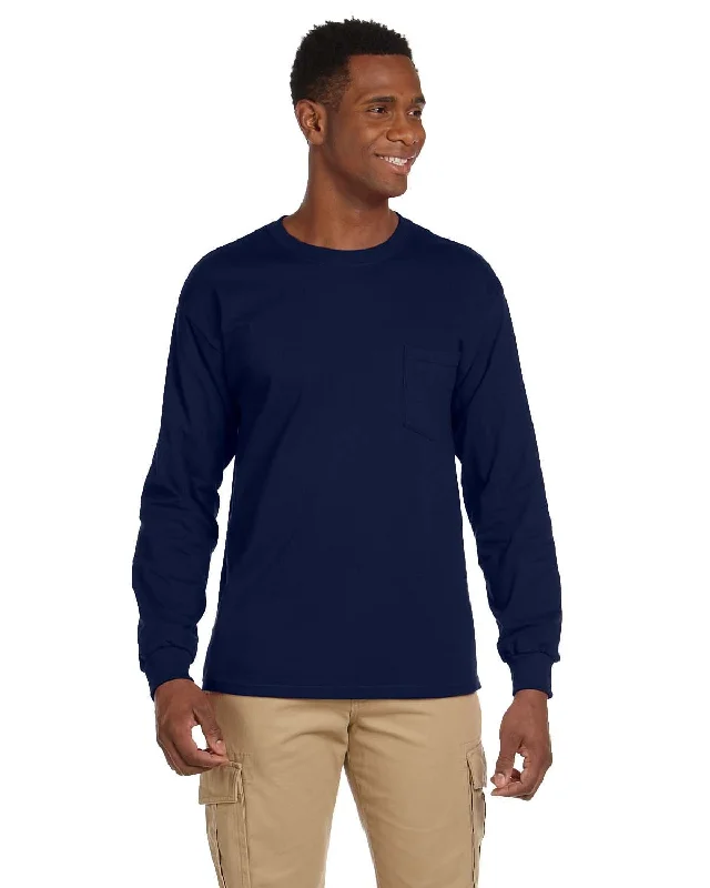 kids casual t-shirts -Gildan Ultra Cotton Long Sleeve Pocket T-Shirt | Navy