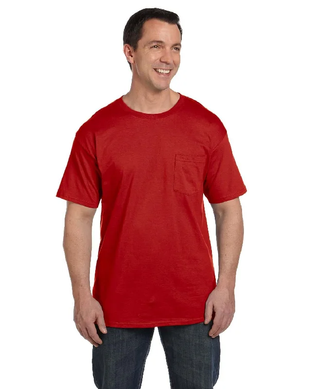 flared pants 70s style -Hanes Beefy-T Pocket T-Shirt | Deep Red