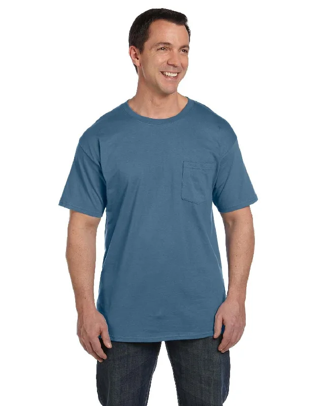 urban pants street style -Hanes Beefy-T Pocket T-Shirt | Denim Blue