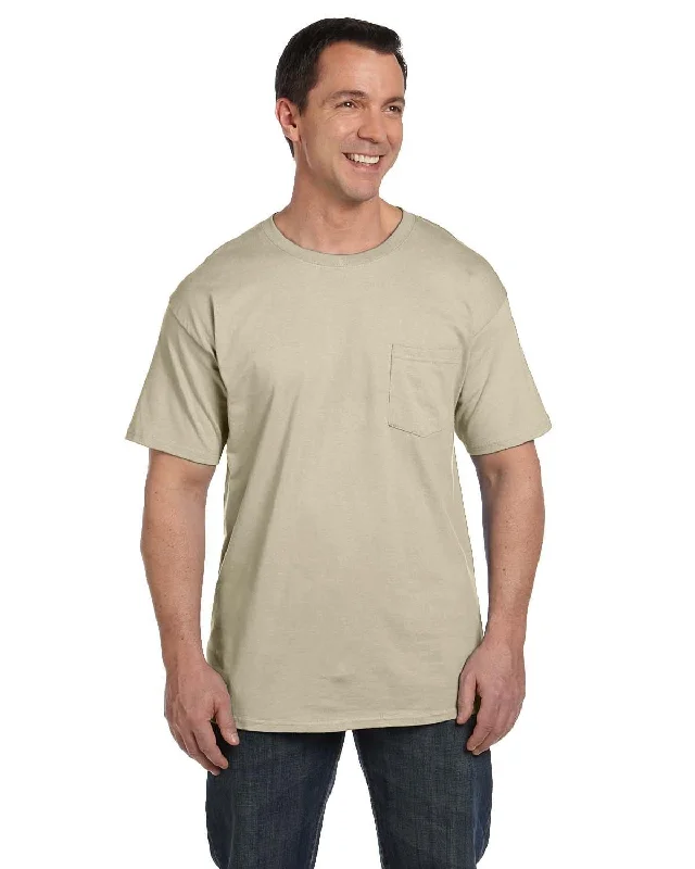 athletic basic t-shirts -Hanes Beefy-T Pocket T-Shirt | Sand