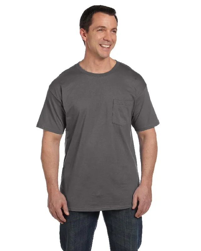 short sleeve t-shirts basic -Hanes Beefy-T Pocket T-Shirt | Smoke Gray