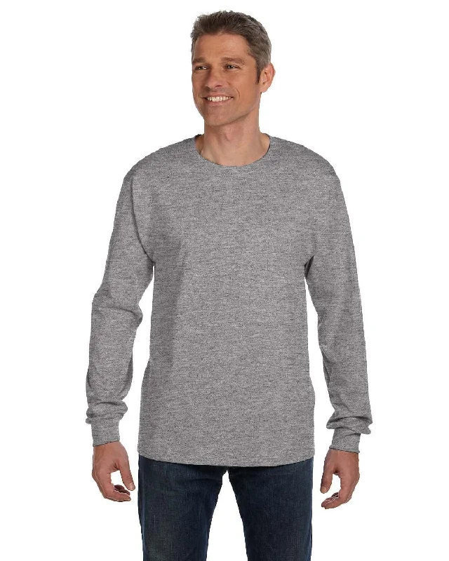 patterned pants bold design -Hanes Tagless Long Sleeve Pocket T-Shirt | Light Steel