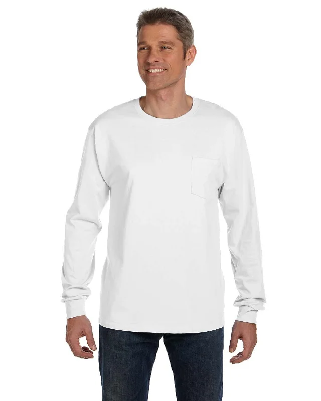 patriotic t-shirts flag design -Hanes Tagless Long Sleeve Pocket T-Shirt | White