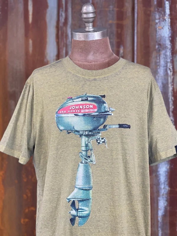 bold t-shirts statement print -Johnson Outboard Vintage Motor LUXE tee- Sage Green