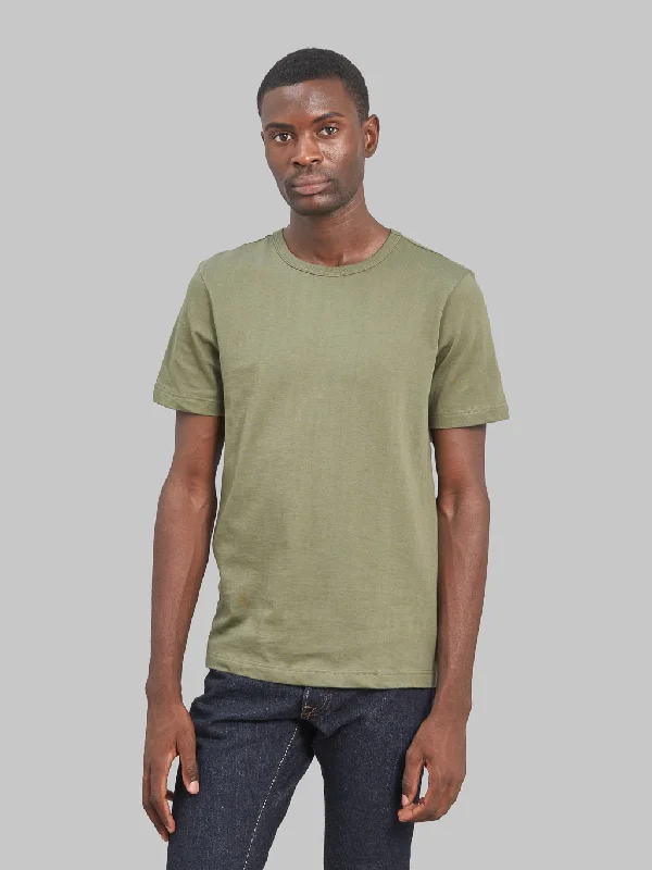 eco-friendly t-shirts organic -Merz b. Schwanen 1950s 5.5oz Loopwheeled Classic Fit T-Shirt Army Green