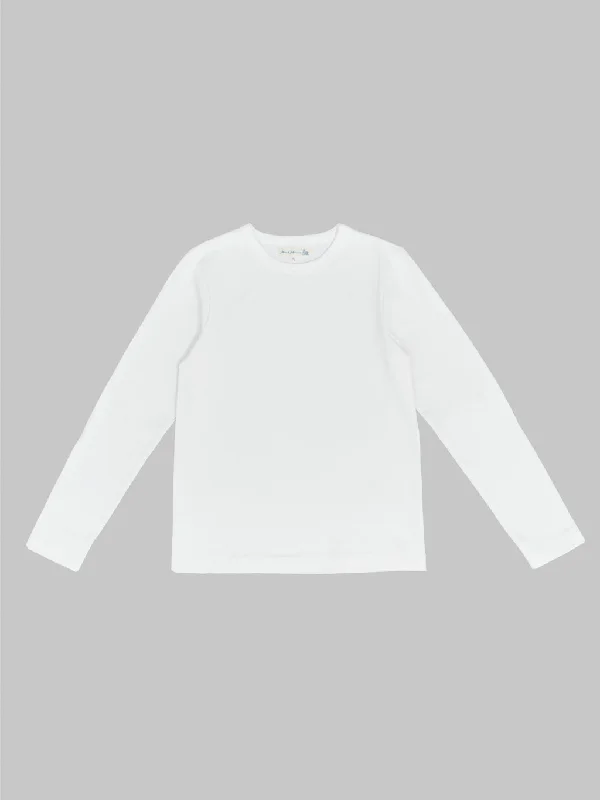 summer soft t-shirts -Merz b. Schwanen 2S18 Super Heavyweight 13.4oz Long Sleeve Crewneck Loopwheeled Relaxed Fit T-Shirt White