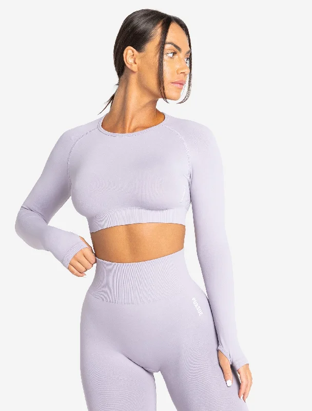 athletic soft t-shirts -Move Seamless Long Sleeve Crop Top - Lilac