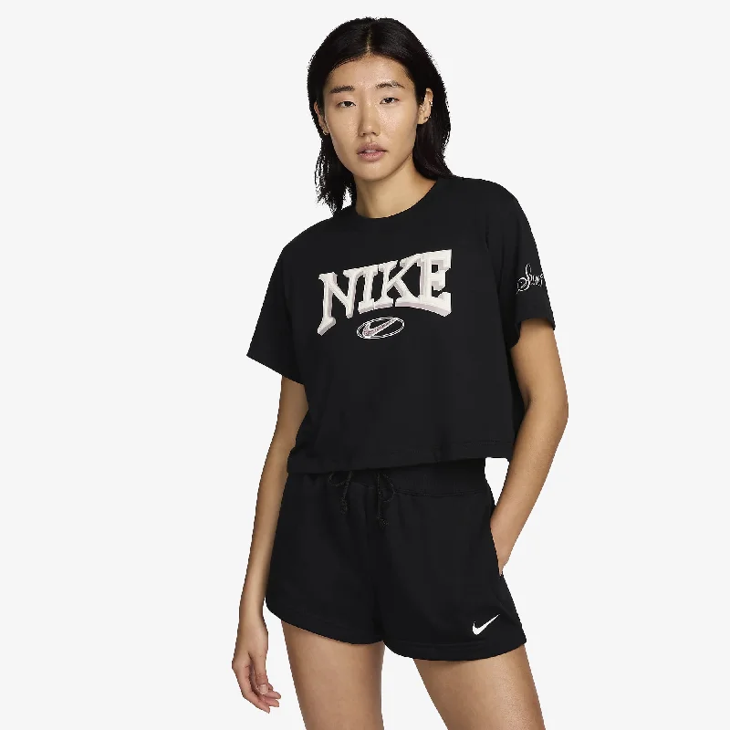 holiday graphic t-shirts -NIKE | WMN'S LOOSE SHORT-SLEEVE CROPPED T-SHIRT { BLACK