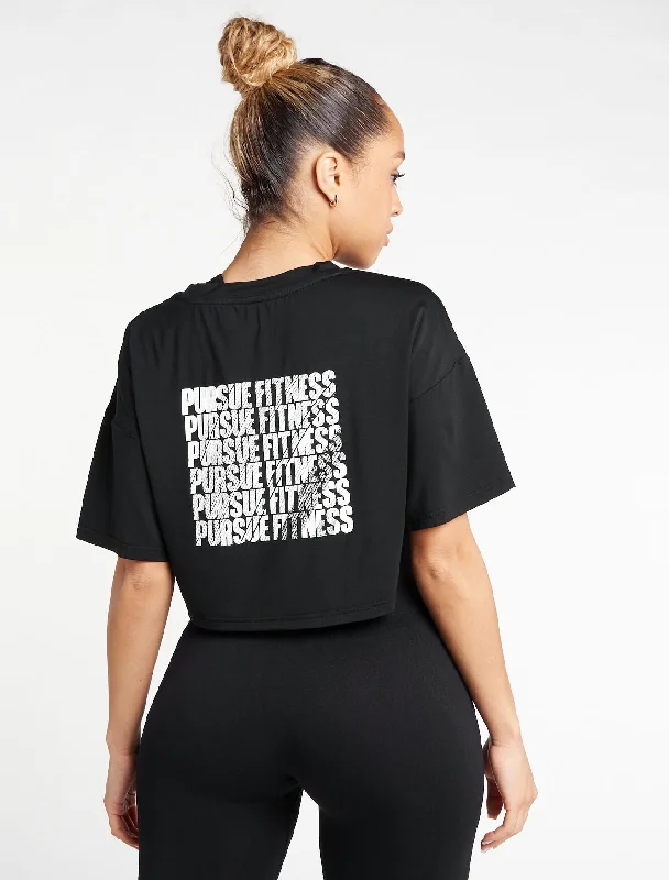 sports t-shirts for gym -Oversized Crop T-Shirt - Black