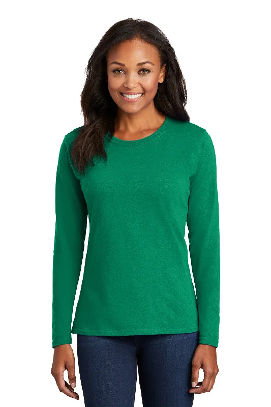 funny trendy t-shirts -Port & Company Womens Core Long Sleeve Crewneck T-Shirt - Kelly Green