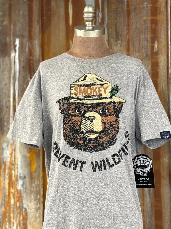 basic casual t-shirts -Smokey Bear PREVENT WILDFIRES Graphic Tee- Grey