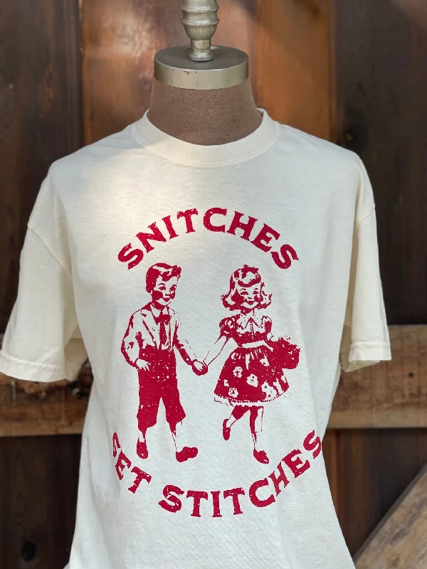 punk rock t-shirts -Snitches Get Stitches Tee- Ivory