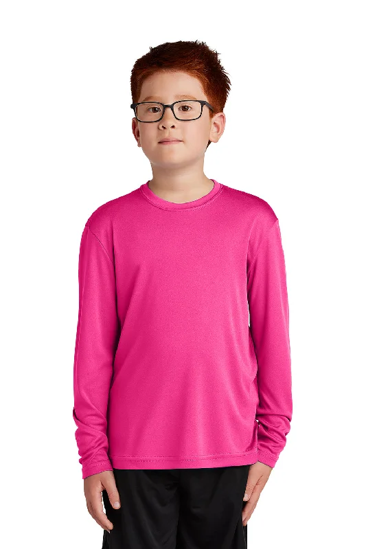 retro athletic t-shirts -Sport-Tek Youth Competitor Moisture Wicking Long Sleeve Crewneck T-Shirt - Neon Pink