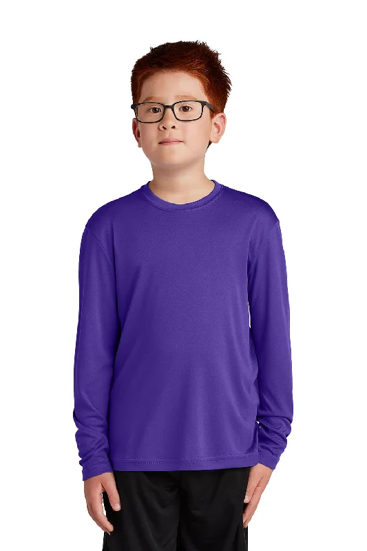 retro summer t-shirts -Sport-Tek Youth Competitor Moisture Wicking Long Sleeve Crewneck T-Shirt - Purple