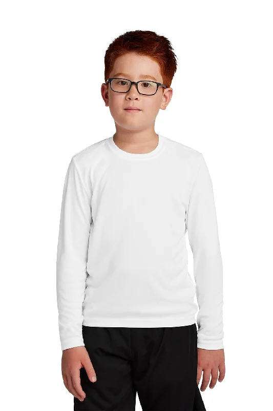 jogger pants comfy fit -Sport-Tek Youth Competitor Moisture Wicking Long Sleeve Crewneck T-Shirt - White