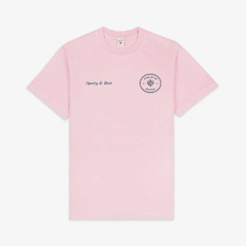 designer t-shirts luxury brand -SPORTY & RICH | HOTEL DU CAP T-SHIRT { EDEN PINK/NAVY