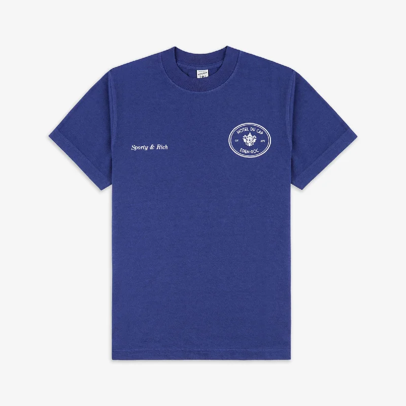 team t-shirts sports event -SPORTY & RICH | HOTEL DU CAP T-SHIRT { INDIGO/WHITE