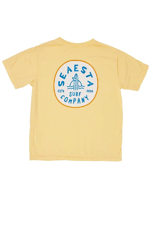 pet lover t-shirts dog print -Seaesta Surf Co / Shoreline Tee / Faded Mustard Yellow / Youth