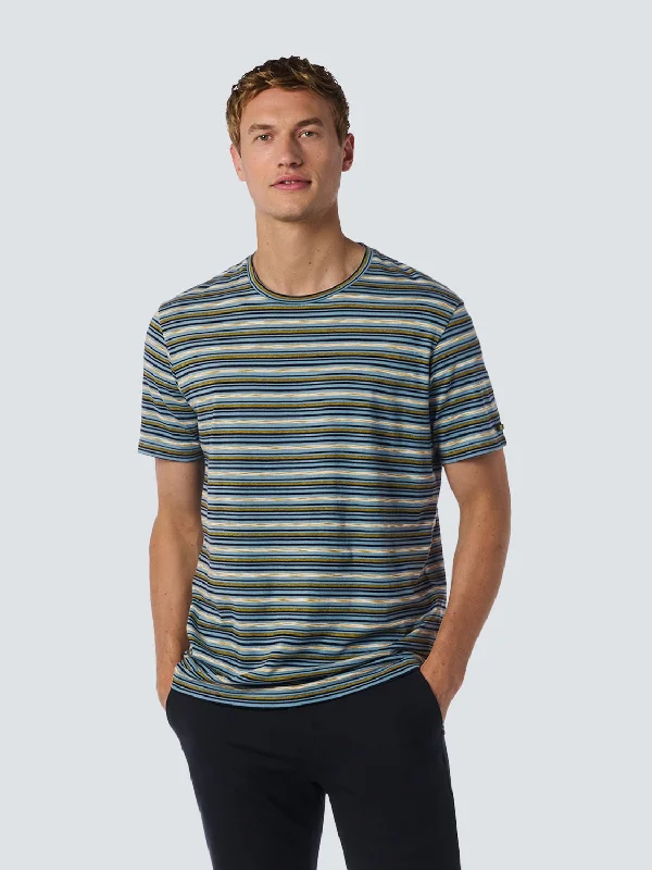 business casual pants -T-shirt with Round Neck and Multicolor Stripes | Cloud