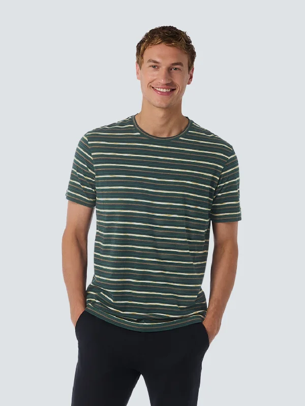 cheap t-shirts under $10 -T-shirt with Round Neck and Multicolor Stripes | Dark Green